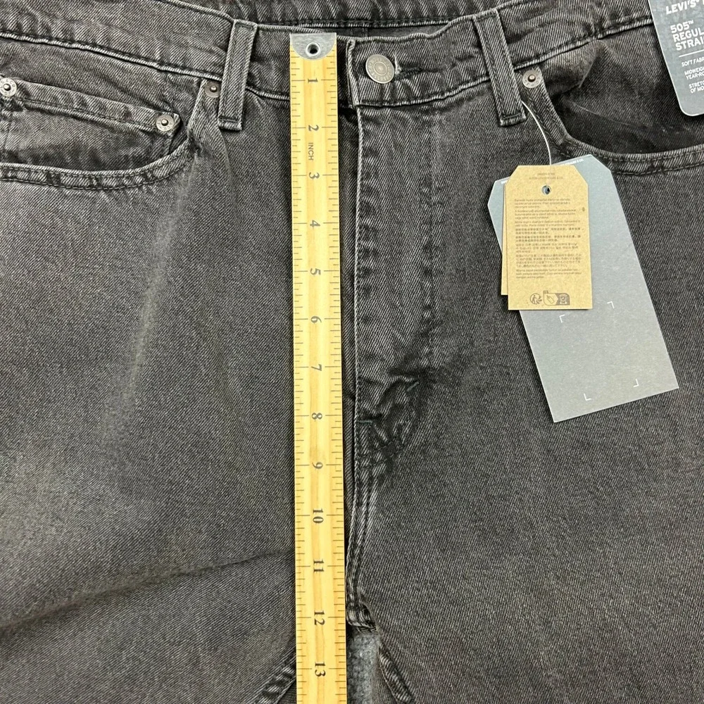 Levi's 505 Regular Straight Jeans Mens 36x32 Washed Black Stretch Denim Pants